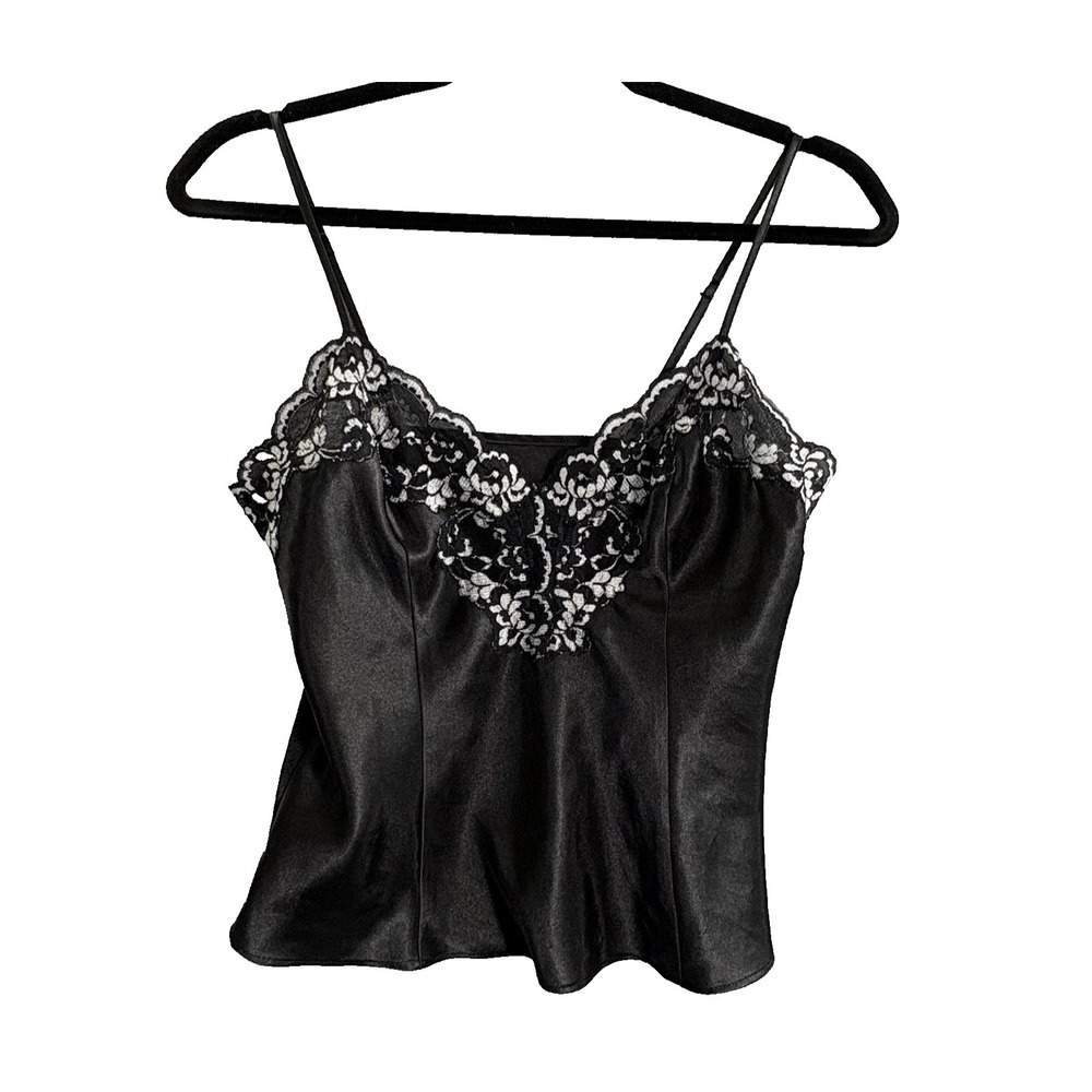 FREDERICK'S OF HOLLYWOOD Women V Neck Chemise Camisole Sz S Black Evening 1-2